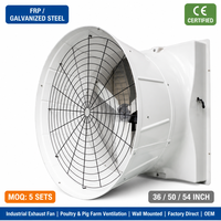 Ventilateur d'extraction industriel pour élevage avicole 36-50 pouces, cône en PRV, moteur étanche IP55, volet automatique, ventilateur de ventilation pour porcherie