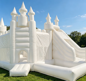 Château gonflable bleu clair personnalisé avec toboggan et piscine à balles, grande structure gonflable d'extérieur pour la <span class=keywords><strong>location</strong></span> événementielle - Product Image 1