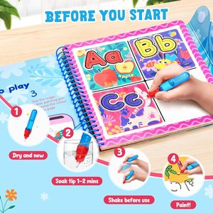 Livre de coloriage à l'eau pour les tout-petits de 3 à 5 ans, 14 pages d'activités réutilisables avec stylo à eau pour un dessin sans désordre - Product Image 3