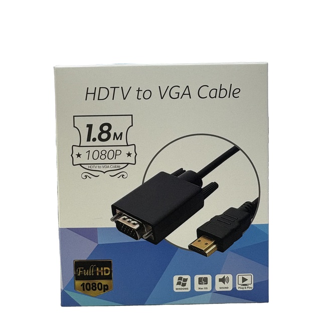 1.8M HDTV to VGA Cable 1080P Full HD, Male to Male Video Adapter Cord for Laptop, PC, Monitor, Projector, PS3/4, Plug & Play
