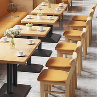 Vente en gros de tables de restaurant modernes carrées en bois et cuir orange pour la restauration rapide, meubles de restauration commerciaux