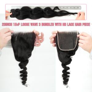 Extensiones de Cabello Humano Remy 100% Amygirl 4x4 HD con Cierre de Encaje, Ondulado Suelto, 3 Paquetes con Encaje HD - Product Image 3