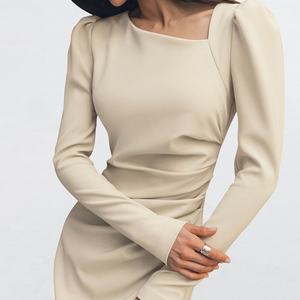 Vestido de Mujer Personalizado OEM, Otoño Invierno, Elegante, de Primera Calidad, Color Sólido, Cuello Irregular, Manga Larga, Casual, Ajustado - Product Image 5