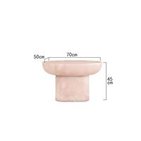Table d'appoint en marbre onyx rose, plateau ovale en forme de bol, base cylindrique solide, table d'appoint de luxe pour salon, maison de rêve