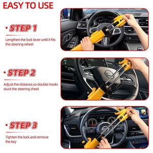 Verrouillage universel du volant 3 en 1 Prévention du vol Verrouillage du volant de <span class=keywords><strong>voiture</strong></span> Verrouillage réglable Dispositif antivol avec clé - Product Image 3