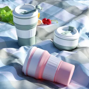 新产品创意2024环保旅行硅胶咖啡杯杯便携式可折叠可重复使用带盖可折叠咖啡杯