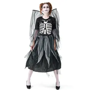 Robe en tulle à motif d'ange tombé imprimé pour fête de carnaval d'halloween, Costume de squelette de Zombie pour adulte