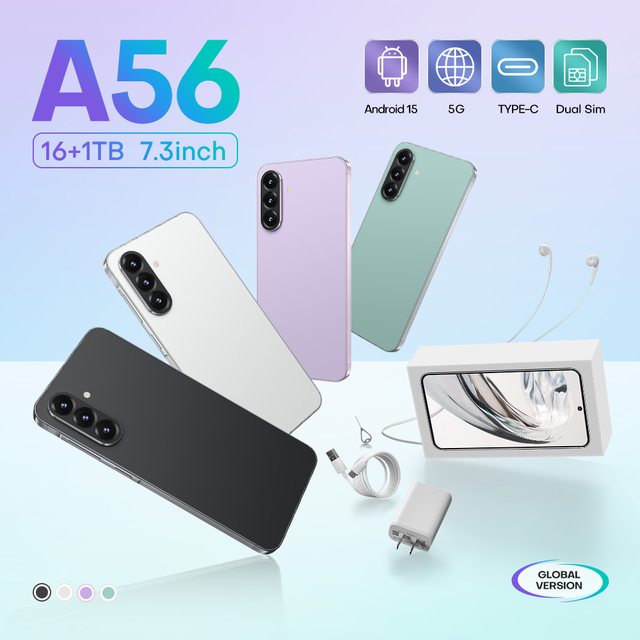 A56 5G Smartphone 7.3" HD Screen 16GB+1TB 48+108MP Camera 8000mAh Android 15 Unlocked