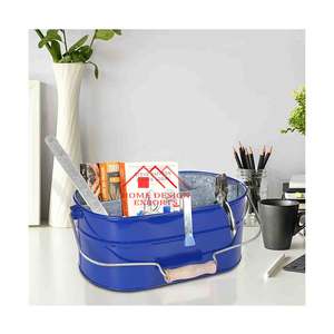 Caddy décoratif en métal recouvert de poudre bleue fini avec manche en fer et en bois Support utilitaire de cuisine Best-seller - Product Image 1