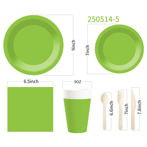 DAMAI Solid Color Party Supplies Fruit Green Paper Tableware <b>Set</b> Disposable <b>Dinnerware</b> 7 Inch 9 Inch Plates Paper Cup Napkins - Product Image 5