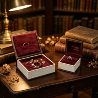 Coffret Cadeau de Luxe pour Bijoux avec Bague, Collier de Perles, Boucles d'Oreilles, Pot à Bougie en Velours, Pot à Miel – Ensemble de Présentation en Gros