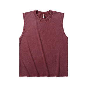 Acid-washed Pattern Casual Knitted 230gsm 100% Cotton Breathable Quick Dry Anti-Pilling Regular Fit Sleeveless Vest T-Shirt Men - Product Image 5