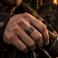 JLM Cincin Pria Baja Tahan Karat Hitam Antik Cincin Pernikahan Simpul Celtic Inlay Kayu Alami Hadiah Perhiasan Biker Punk