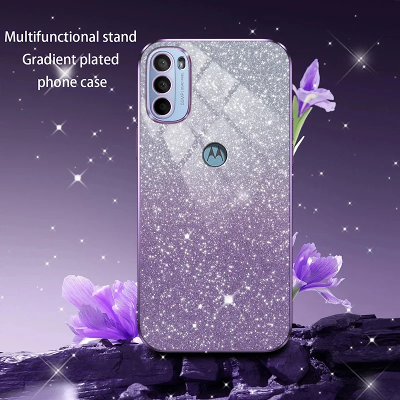 Custodia Glitter Per Motorola Moto E14/G24/G24 Power – Cover Rigida In TPU Trasparente Con Fiori E Diamanti, Antiurdo E Morbida Al Tatto – Viola Brillantini