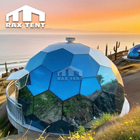 Tente dôme hexagonale en verre de 6m RAXTENT pour salle de glamping de luxe 100% étanche et antirouille