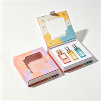 Boîte cadeau magnétique personnalisée pour parfum avec fenêtre en PVC, insert pour 3 flacons, boîte en papier rigide pour emballage d'échantillons de mini-parfums