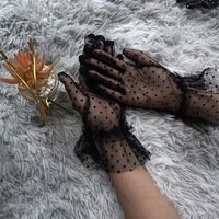 Gants courts transparents à pois noirs et blancs en tulle, parfaits pour les soirées, les bals, la danse, l'été et la conduite – Grande Vente