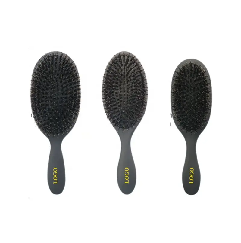 HEYAMO Rubber Finish Oval Plastic Boar Bristle Hair Brush Massage Use Paddle Boar Bristle Brush With Nylon Pin Comb L M S Size