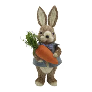 Оптовая продажа, настольный орнамент, Кролик-Питер с морковью, милые пасхальные подарки, украшения из сизаля, соломы, кролика, украшения для дома