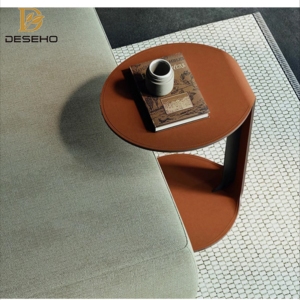 Mesa auxiliar de cuero de sillín naranja minimalista de gama alta italiana, mesa de centro pequeña en forma de <span class=keywords><strong>C</strong></span> para sala de estar, sofá, luz, Metal de lujo - Product Image 4