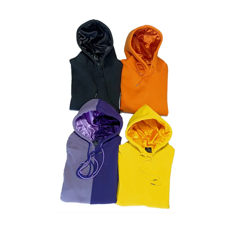 Color Block Lined Pullover Hoodie With Satin Hood Multicolor Blank Satin Lined Hoodie Red Sweatshirt