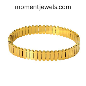 Brazalete de Acero Inoxidable con Rayas Acanaladas Chapado en Oro de 18K, Resistente al Agua y al Deslustre, Elegante Regalo para Mujer - Product Image 4