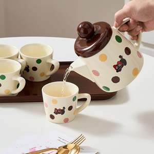 Juego de té de cerámica, tetera con diseño de gato de dibujos animados, linda tetera resistente al calor, juego de tetera con filtro de agua fría. - Product Image 3