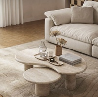 Table d'appoint ovale en marbre naturel Nodic, ensemble de tables basses en travertin, vente directe d'usine pour salon