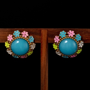 Boucles d'oreilles demi-oreille en émail bleu pierre, style européen et américain, tendance, rétro, fraîches, douces et énergiques - Product Image 1