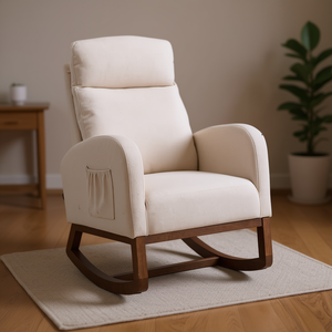 Sedia a Dondolo per Soggiorno in Tessuto con Gambe in Legno, Stile Contemporaneo, Design Moderno, Schienale Solido, Arredamento per la Casa - Product Image 2