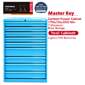 Fami Master Key Comfort <b>Drawer</b> Cabinet 1190x726x2000 Mm 7 <b>Drawers</b> Light Grey Ral7035 <b>Tool</b> Storage - Product Image 2