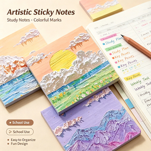 Notas Adhesivas Artísticas SK, Estilo Pintura al Óleo, Paisajes Coloridos, Blocs de Notas Autoadhesivos, 3 Diseños - Product Image 5