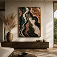 Art mural en relief texturé 3D fait main 50x70 60x90 70x100cm, peinture abstraite sur toile tuftée à techniques mixtes avec cadre pour hôtel