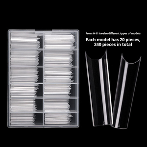 Boîte de 240 faux ongles transparents sans couture en forme de C, extensions françaises à couverture complète, avec logo personnalisé - Product Image 1