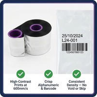 Ruban TS DOWREN TTO 33 mm x 450 m, transfert thermique de qualité supérieure pour la codification de la date, emballage flexible, Videojet Domino