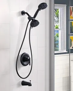 מיקסר מקלחת סמוי שחור מט עם סוטה 3 כיווני ראש מקלחת כפול משולבת סט מקלחת אמבטיה סמוי 3 כיווני