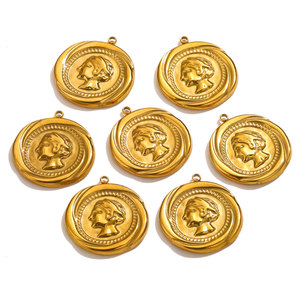 จี้เหรียญชุบทอง 18K PVD ลายโรมัน |   จี้เครื่องประดับสไตล์วินเทจสำหรับสร้อยคอและการทำเครื่องประดับ DIY - Product Image 1