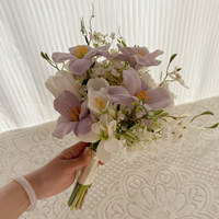 Bunga Lily Buatan Tangan Korea, Realistis, Lembut, Ringan, Warna Putih Ungu untuk Fotografi Pernikahan, Ukuran Kecil, Gaya INS untuk Pengantin