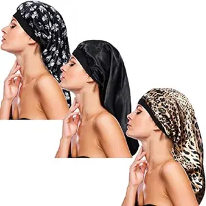 Grosir topi malam wanita dikepang perawatan rambut sleepcap bonnet tabung panjang dua ujung elastis headband polyester bungkus rambut