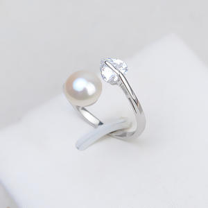 Bague ajustable en argent S925 en forme de cœur pour femme, design ouvert tendance, plateau à accessoires en perles, accessoire de mode semi-fini - Product Image 1