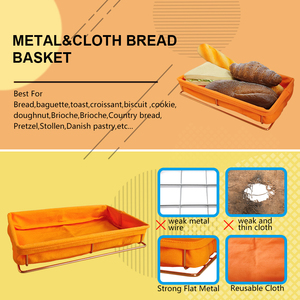 Nuovo Cestino Rettangolare in Metallo Rivestito in Tessuto per Pane e Fast Food, Contenitore per Conservazione Pane con Rivestimento in Tessuto - Product Image 2
