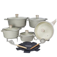 Transformez vos espaces de cuisson : Batterie de cuisine de 15 pièces avec ustensiles forgés à texture ondulée, casseroles de 20-32 cm, poêle profonde de 28 cm et spatules en silicone