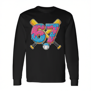 Camiseta de manga larga con estampado de béisbol Drip Number 67 Player 67Th Birthday Meme Gen Alpha - Product Image 2
