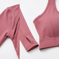 Ensemble de yoga 3 pièces pour femme : Shrug à manches longues, soutien-gorge de sport dos nageur et leggings taille haute, couleur unie, détails ajourés, tenue de sport