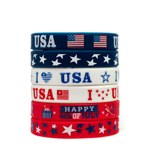 Pulseras de goma patrióticas de Julio Pulseras de bandera de EE. UU. Pulsera de silicona roja, blanca y azul para recuerdo de fiesta del Día DE LA Independencia - Product Image 1