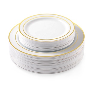 Assiettes jetables de luxe dorées 25 pièces, ensemble de vaisselle de fête ronde en plastique pour mariage/<span class=keywords><strong>anniversaire</strong></span> 7,5/10,25 pouces, vente en gros personnalisée avec logo - Product Image 5
