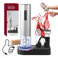 Kit d'ouvre-bouteille à vin rechargeable en acier inoxydable avec coupe-capsule, verseur et bouchon, base de rangement, pour bar à domicile, outil cadeau