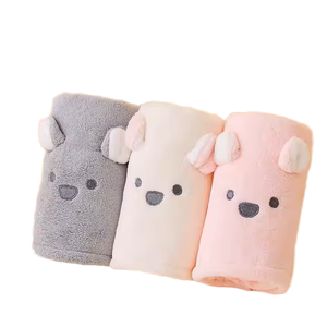 ผ้าขนหนูคอรัลฟลีซแบบพรีเมี่ยมดีไซน์หมีน่ารักสำหรับผมยาวแบบม้วนผ้าแห้งเร็วและใช้แล้วทิ้ง - Product Image 1