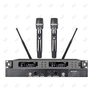 Sistema de Micrófono Inalámbrico de 2 Canales HD-1000, Equipo Profesional para Karaoke y Canto, Alimentado por Baterías AA, con Control de Volumen - Product Image 1