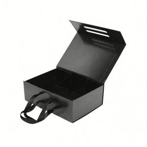 Custom Recyclable Black Folding Paper <b>Gift</b> <b>Box</b> With Ribbon Handle & Magnetic Flap Closure Ideal for Shoes & <b>Gift</b> Packaging - Product Image 1